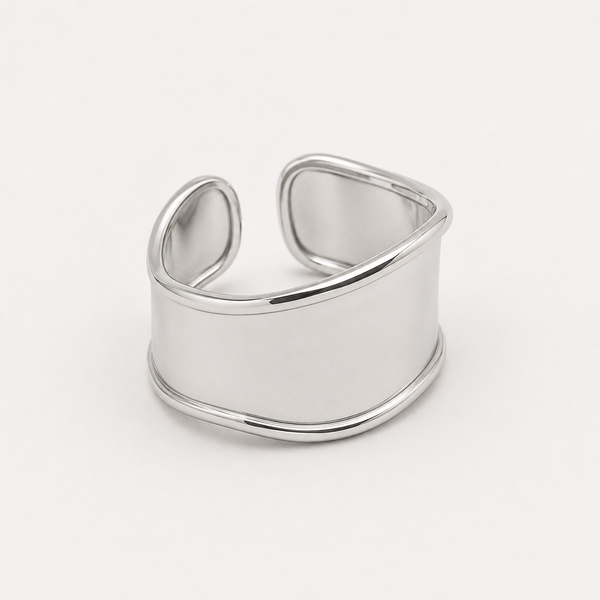 Anillo Plateado Ancho Efecto Servilletero
