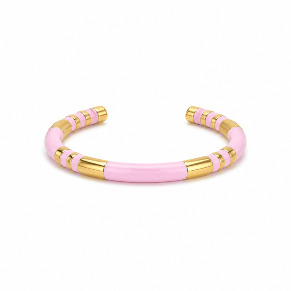 Brazalete Metal Dorado con Esmalte Rosa