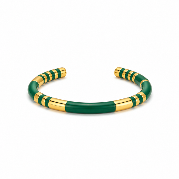 Brazalete Metal Dorado con Esmalte Verde