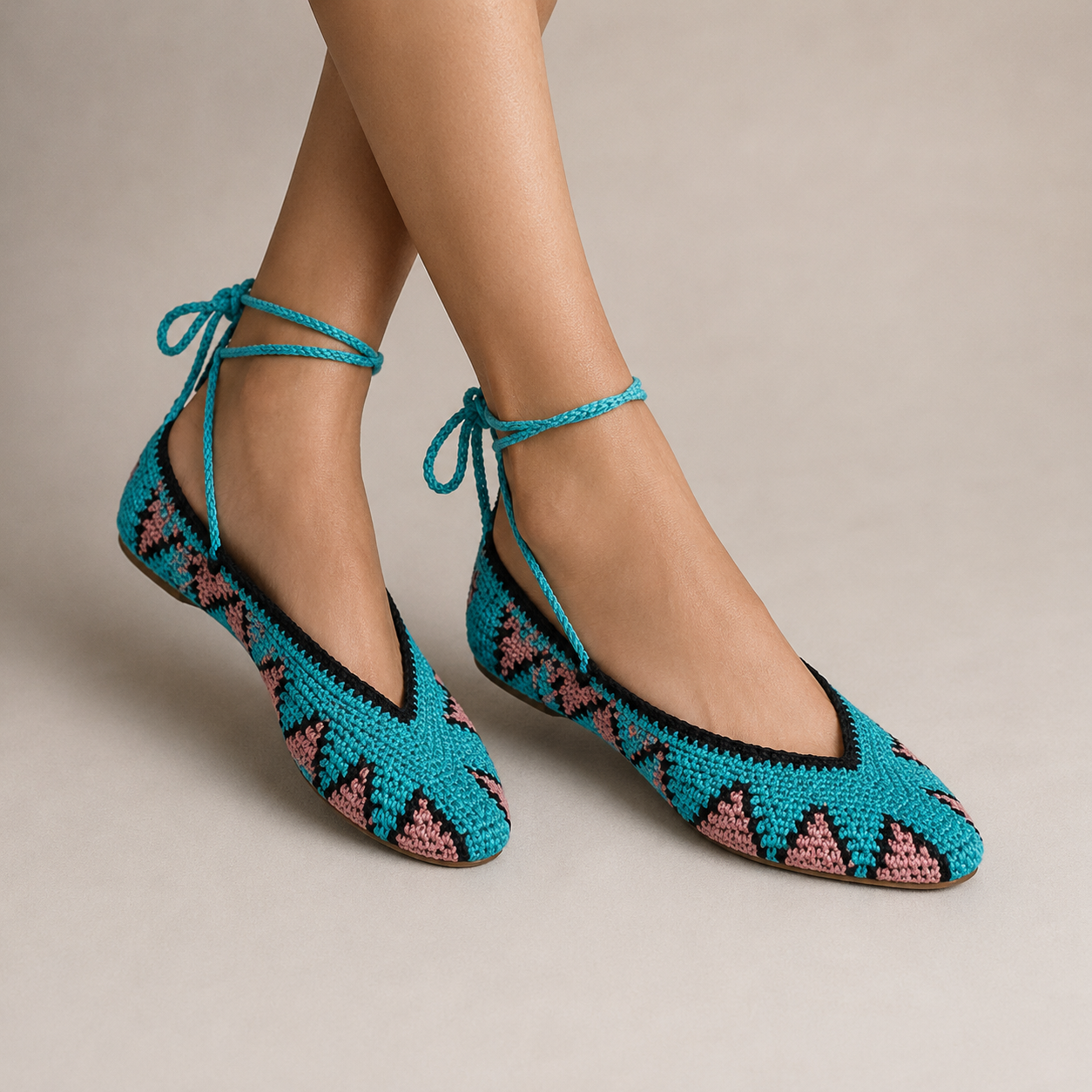 Blue and Fuchsia Crochet Ballerina Flat Size 38