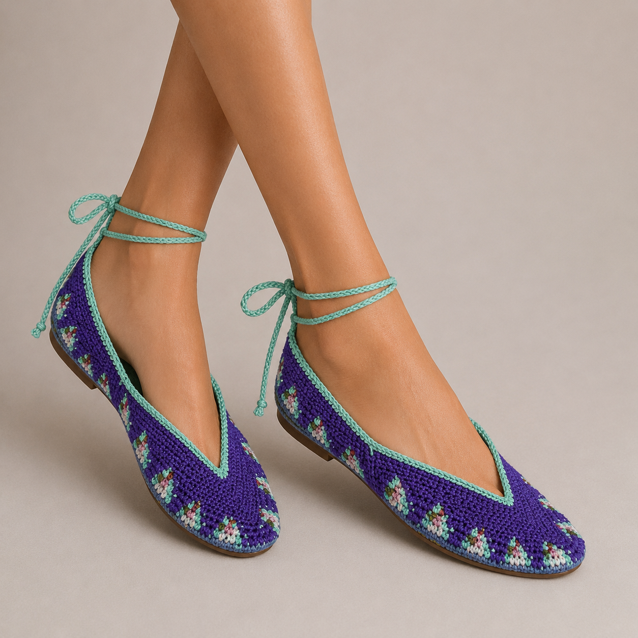 Purple and Blue Crochet Ballerina Slippers Size 40