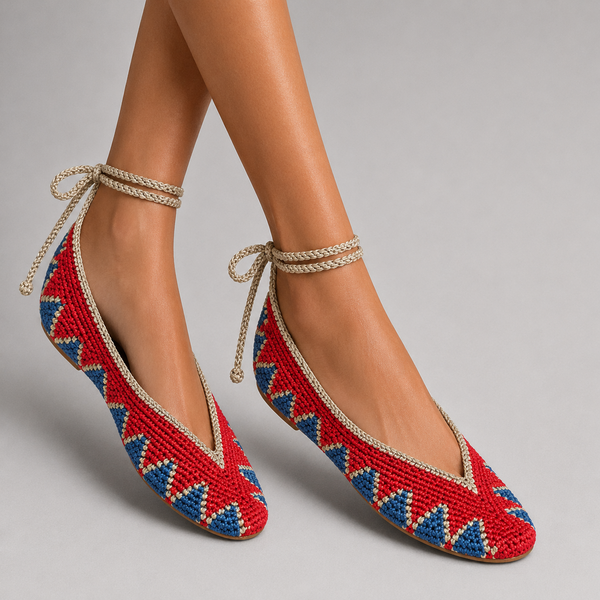 Bailarina de Crochet Rojo y Azul Talla 39