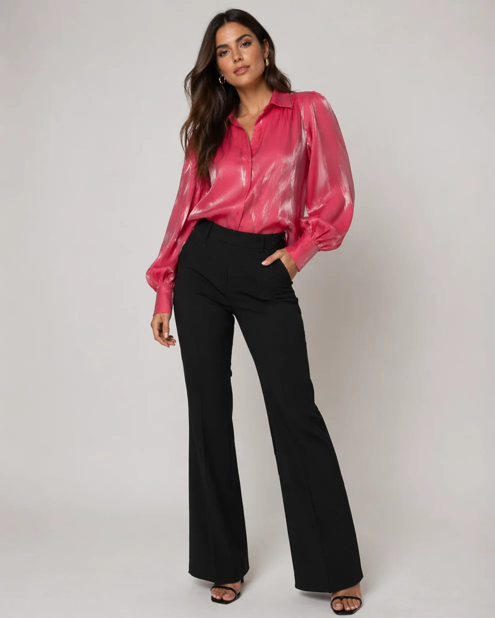 Blusa Satinada Mangas Abullonadas