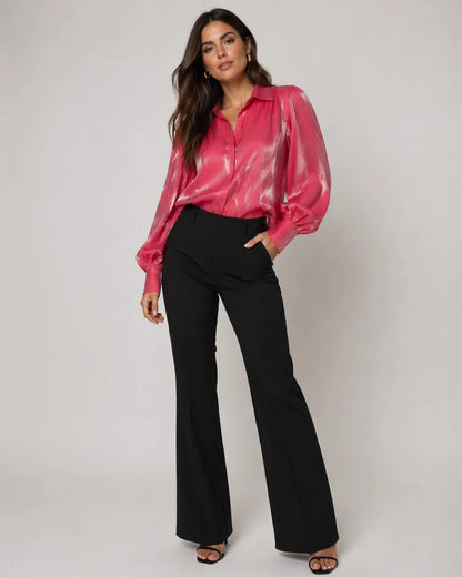 Blusa Satinada Mangas Abullonadas