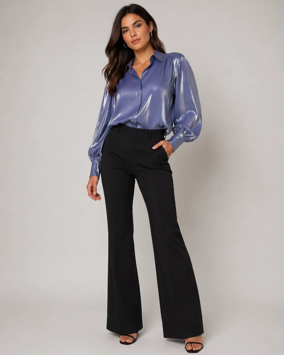 Blusa Satinada Mangas Abullonadas
