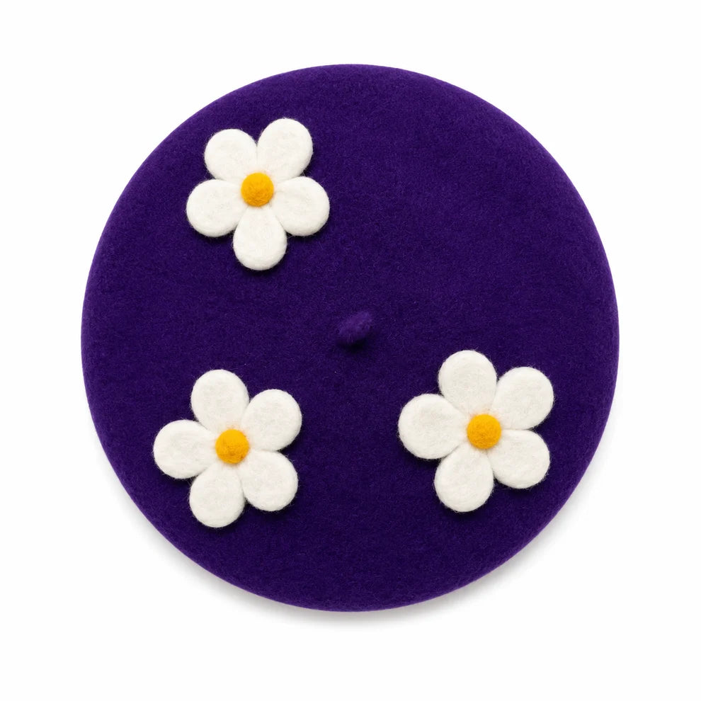 Black Beret with Daisies