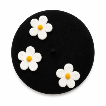Black Beret with Daisies