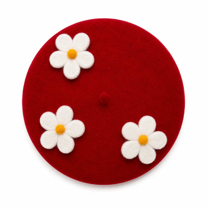 Black Beret with Daisies