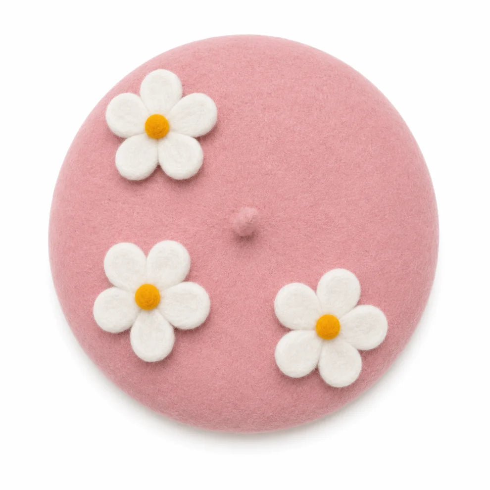 Black Beret with Daisies