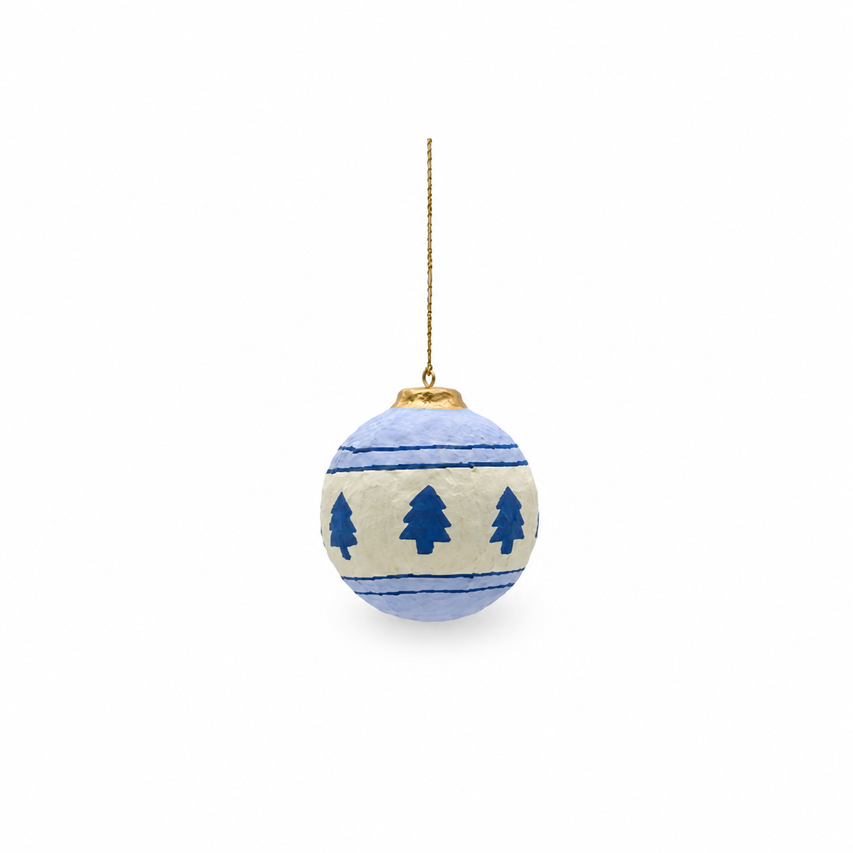 Blue and White Cotton Mâché Christmas Ball Ornament