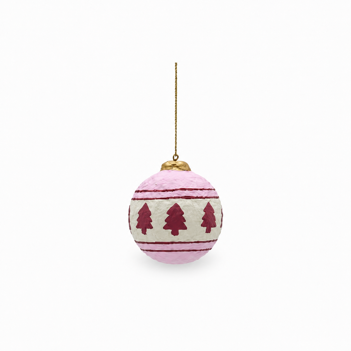 Adorno Bola Navidad Papel Algodón Maché Rosa y Blanco