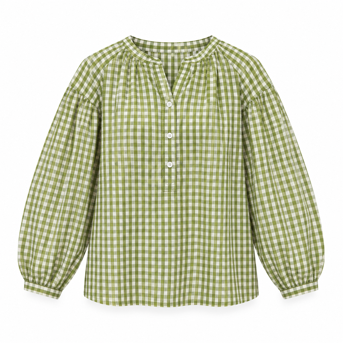 Blusa Vichy Verde y Blanco Manga Abullonada