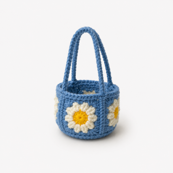 Bolso Ganchillo Azul con Flores Naranjas