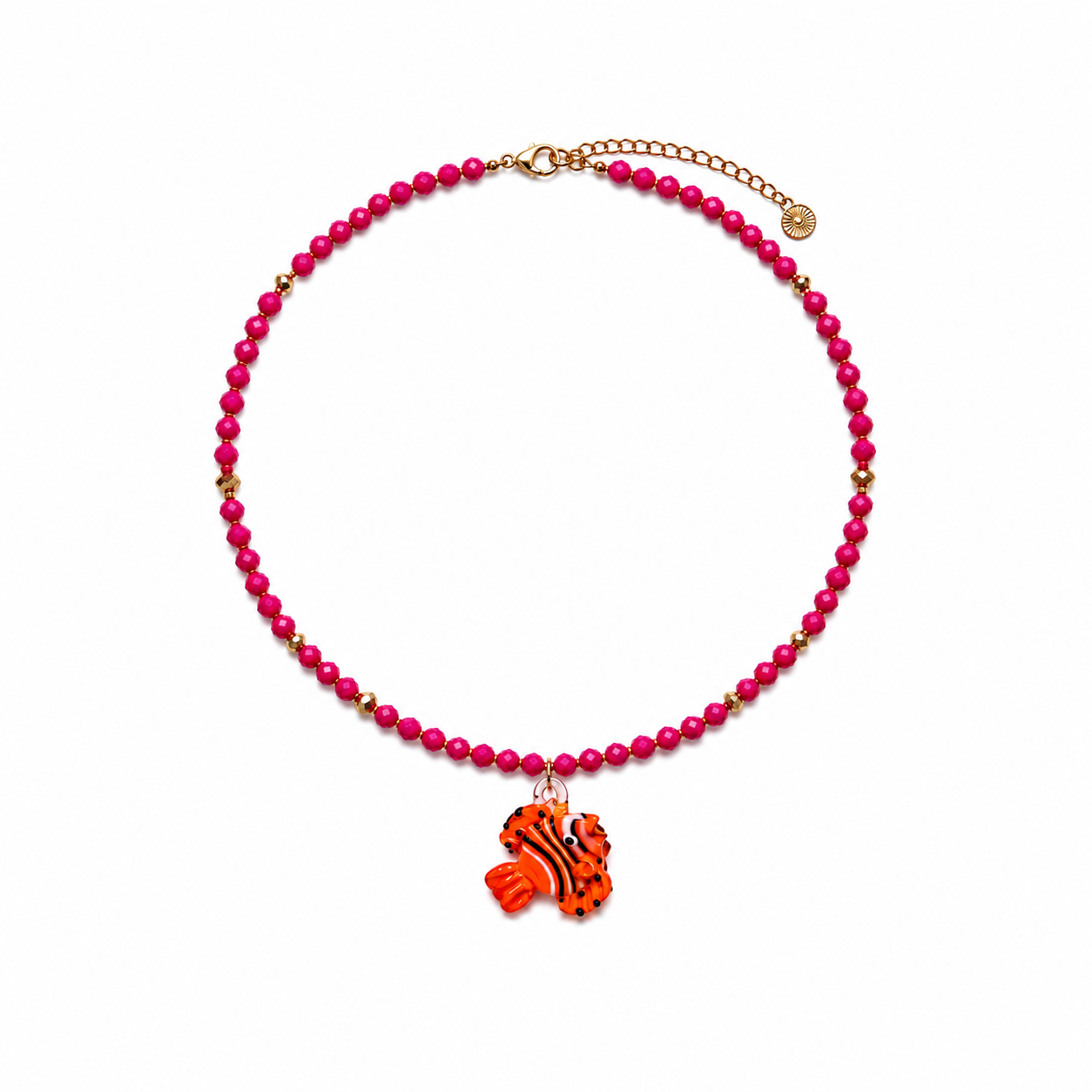 Collar Fucsia y Pez de Cristal Naranja
