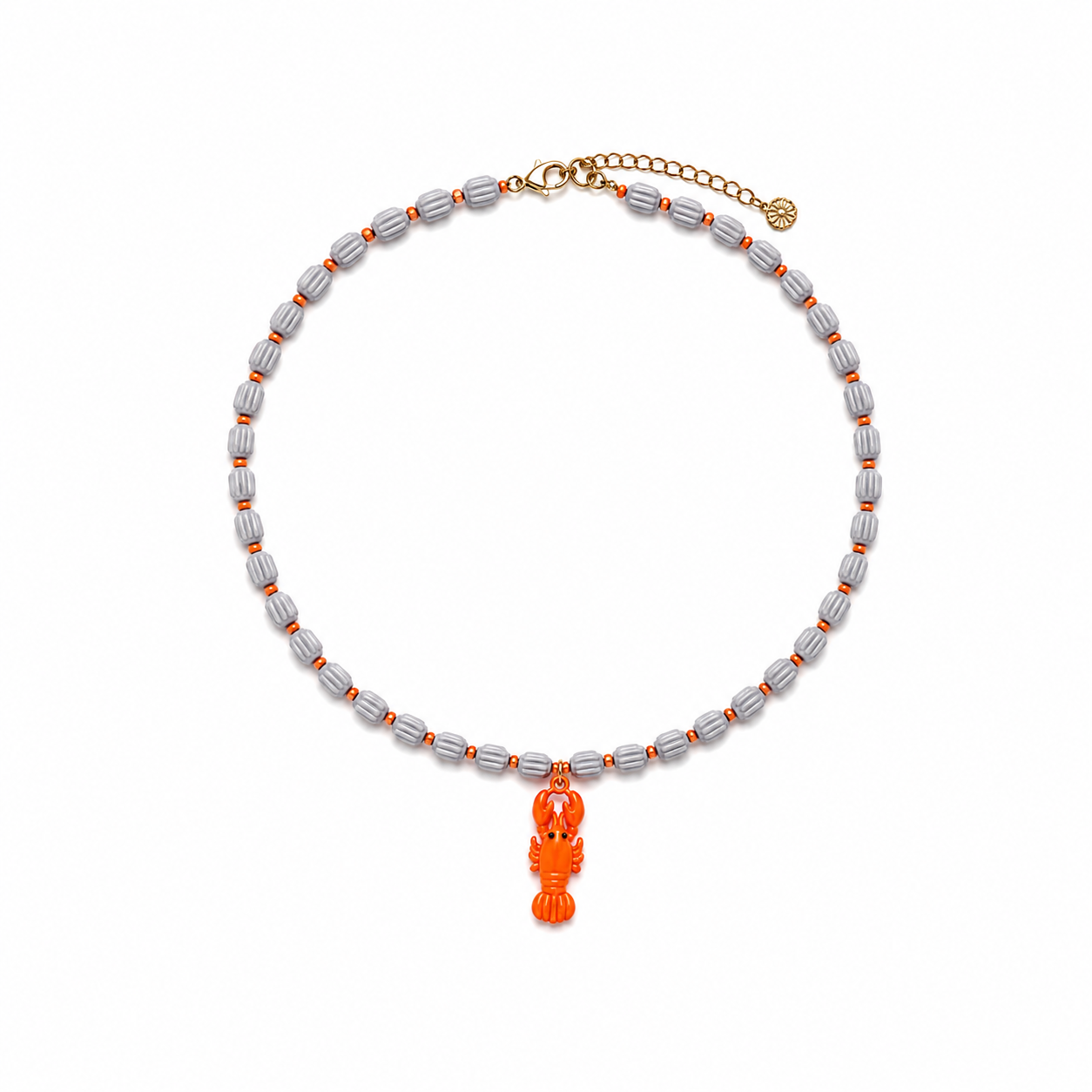 Collar Blanco y Gris con Langoata de Cristal Naranja