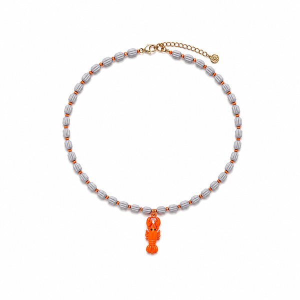 Collar Blanco y Gris con Langoata de Cristal Naranja