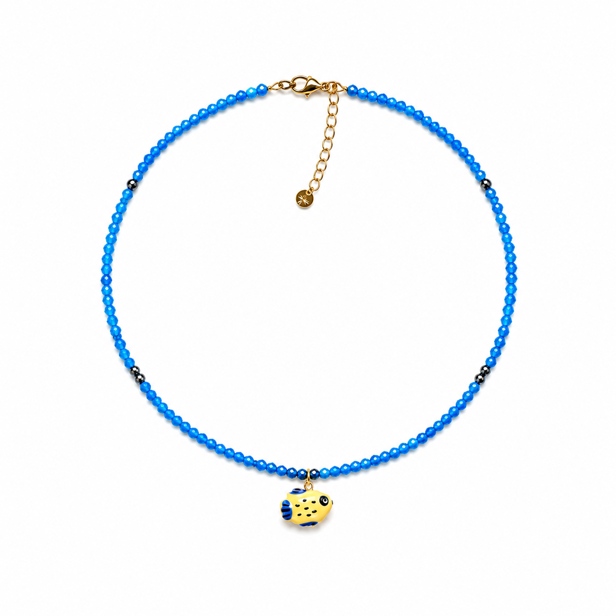Collar Azul con Pez Cerámica Amarilla