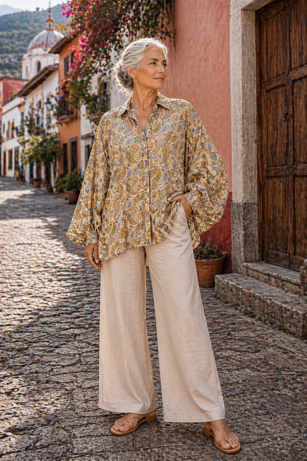 Blusa Estampada Cashmere Pasley Tonos Beige