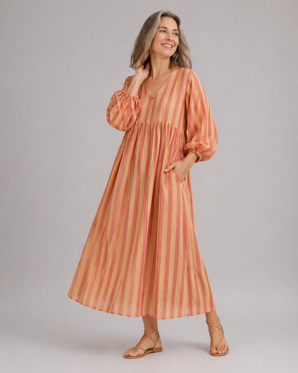 Vestido Largo Rayas Amarillo