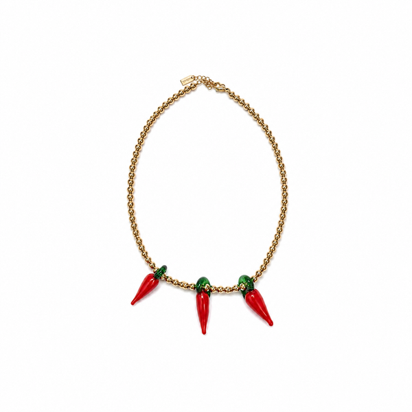 Collar Bolas Doradas con Tres Chilli Guindillas Pimientos Vidrio