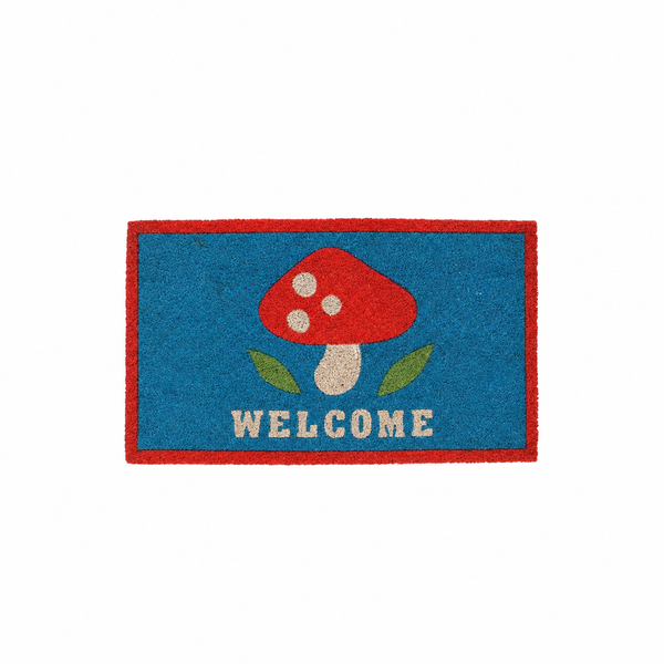 Welcome Mat Blue with Mushroom