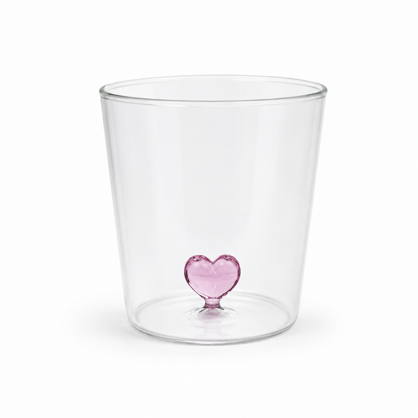Vaso Vidrio Figura Dentro Corazón Rosa