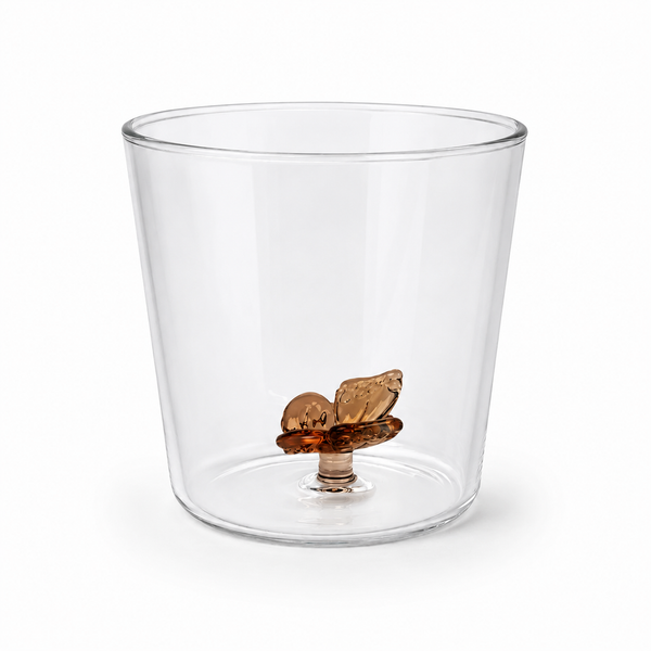 Vaso Vidrio Figura Dentro Mariposa Marrón