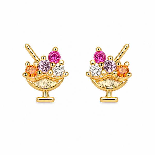 Mini Pendientes Copa de Helado Brillantes Dorado