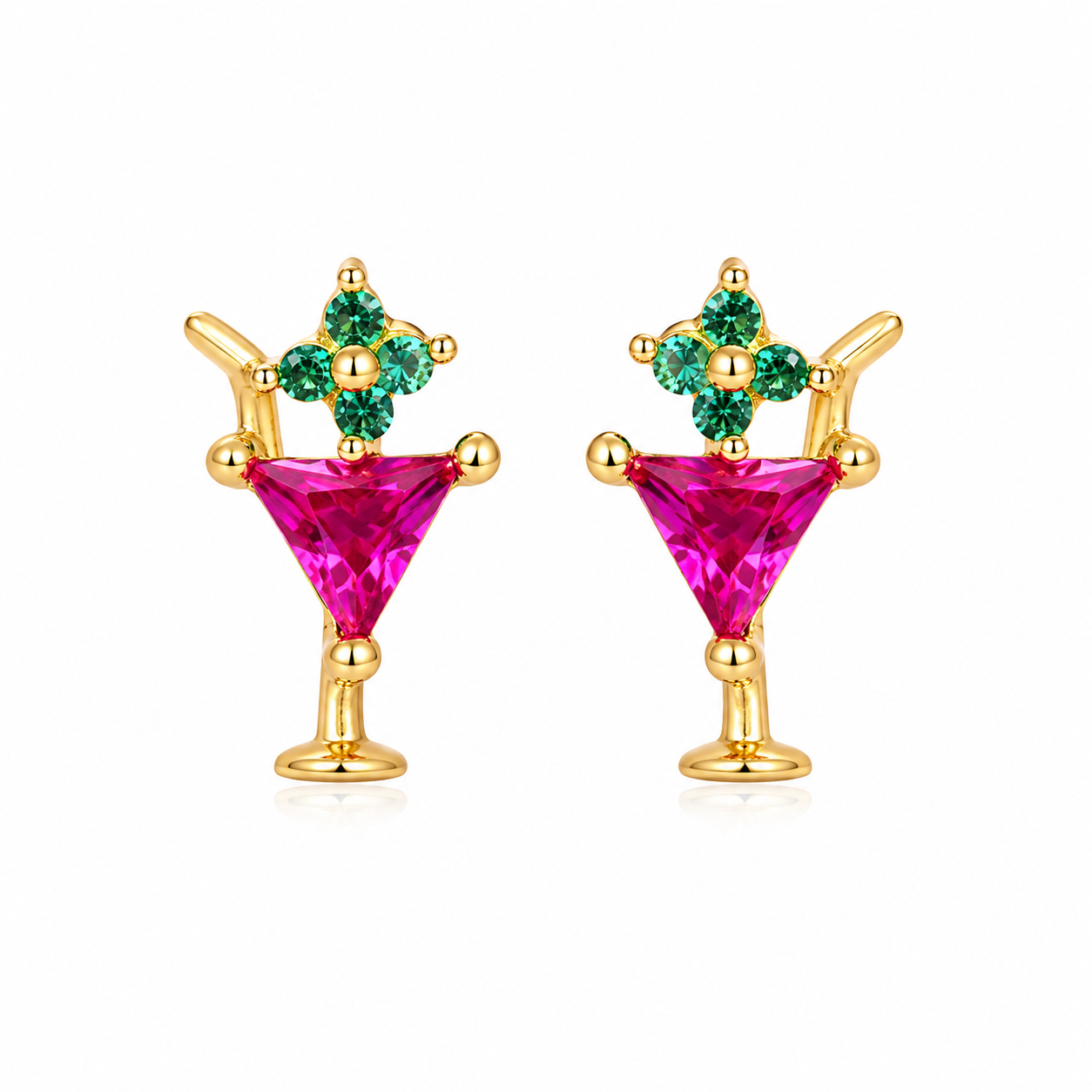 Mini Pendientes Cóctel Con Brillantes Rosa
