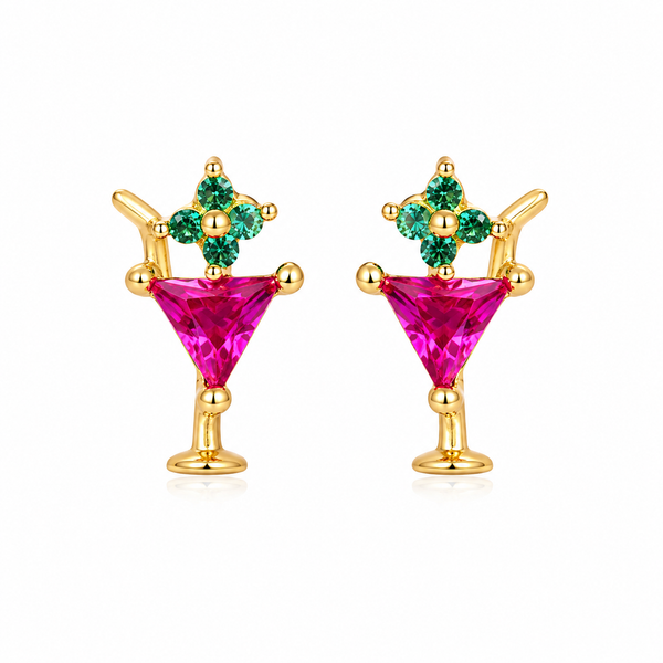 Mini Pendientes Cóctel Con Brillantes Rosa