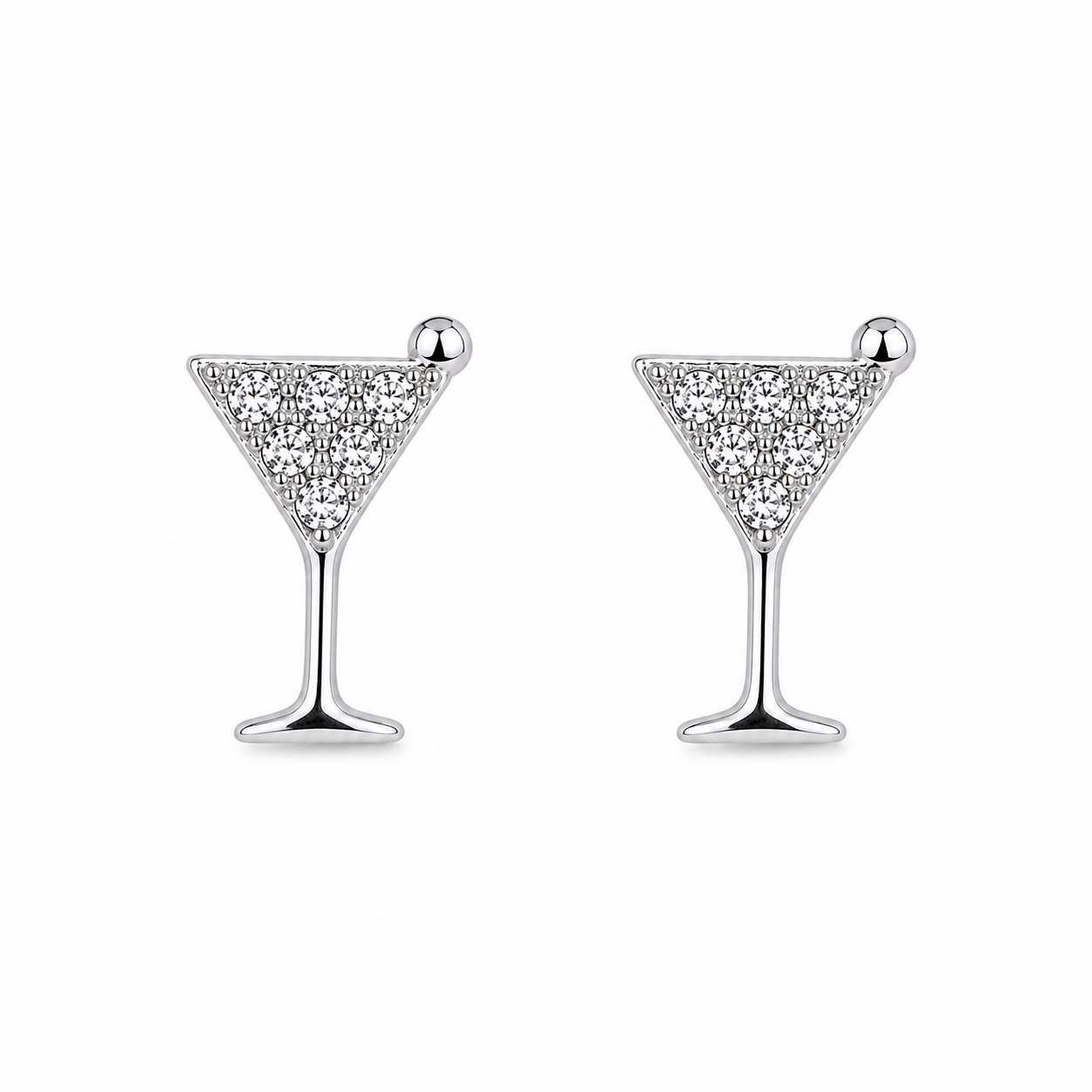 Mini Pendientes Cóctel Con Brillantes Plateado
