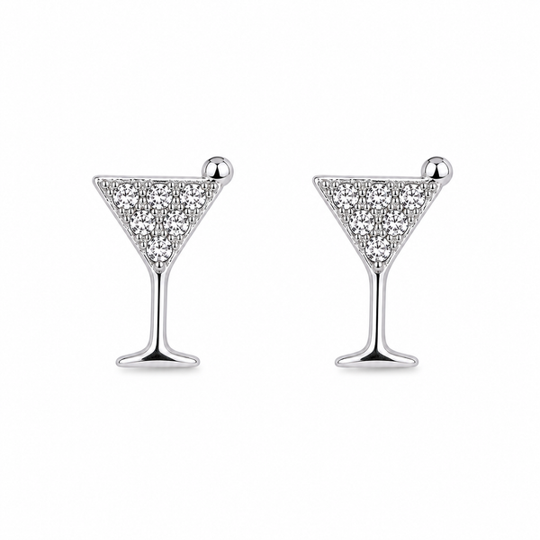 Mini Pendientes Cóctel Con Brillantes Plateado
