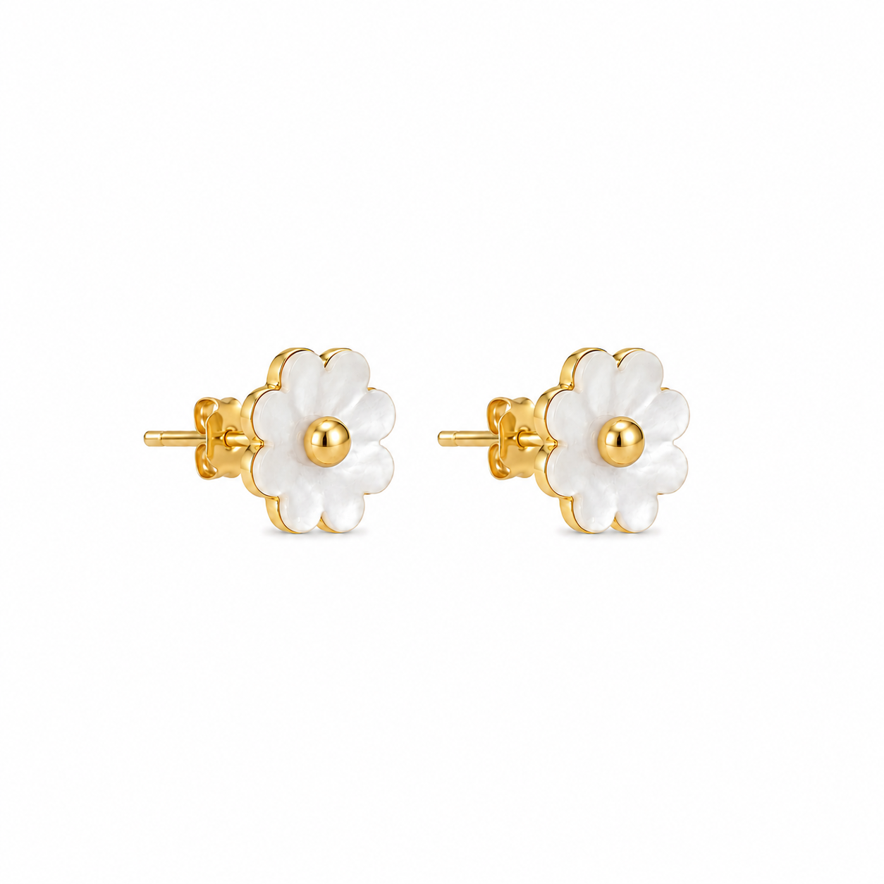 Mini Pendientes Flor Imitación Nácar Blanco