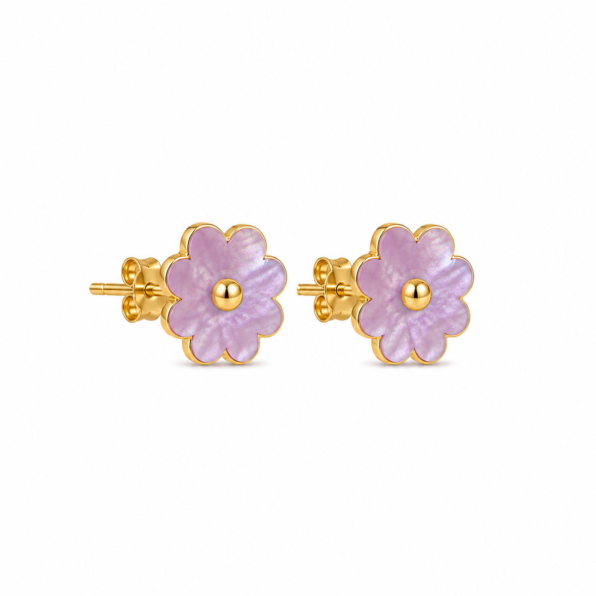 Mini Pendientes Flor Imitación Nácar Rosa