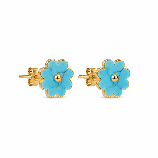 Mini Pendientes Flor Imitación Nácar Azul Turquesa