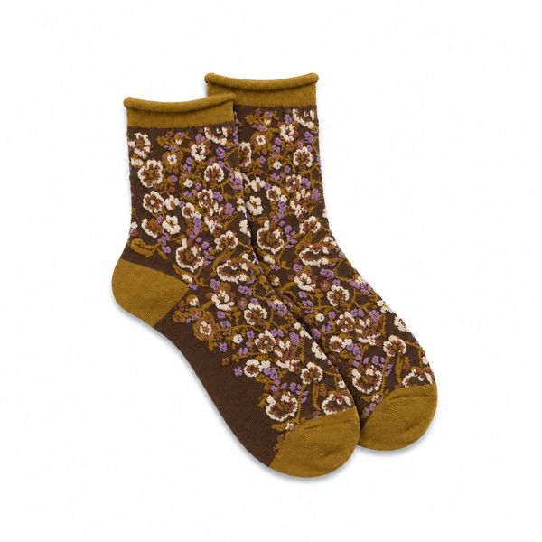 Calcetines Mujer Flores Fruncidas Bordadas Caña Baja