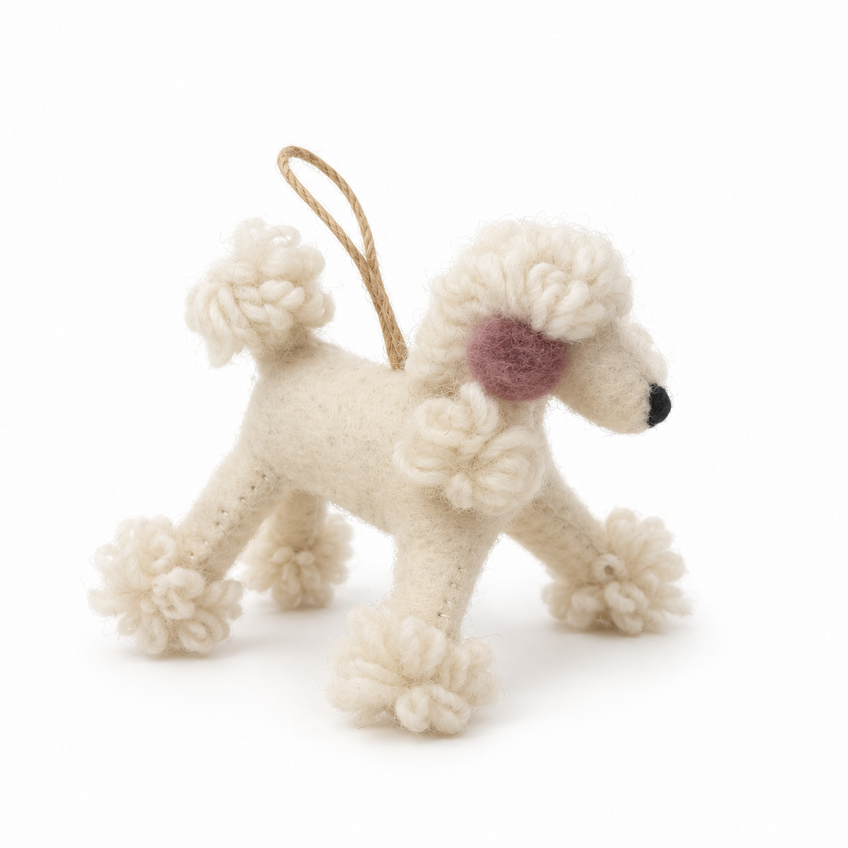 Muñeco Fieltro Perro Caniche con Lazo Rosa