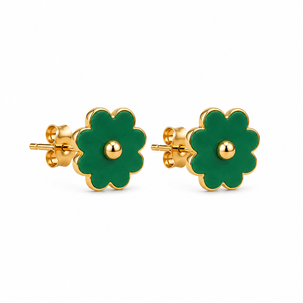 Mini Pendientes Flor Imitación Nácar Verde Oscuro