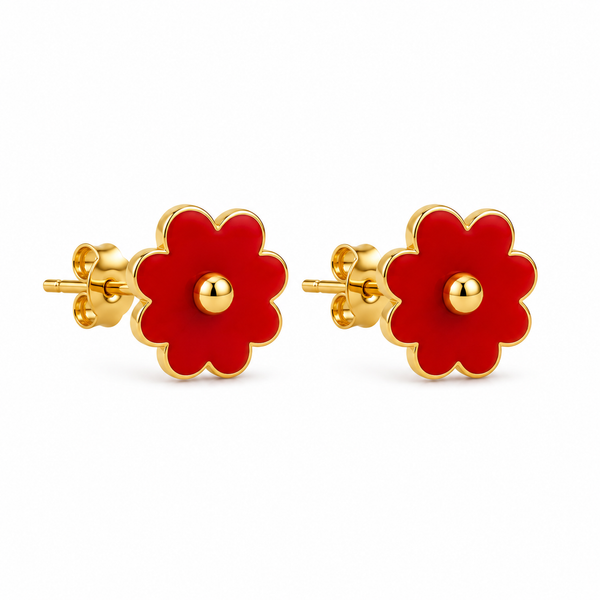Mini Pendientes Flor Imitación Nácar Rojo