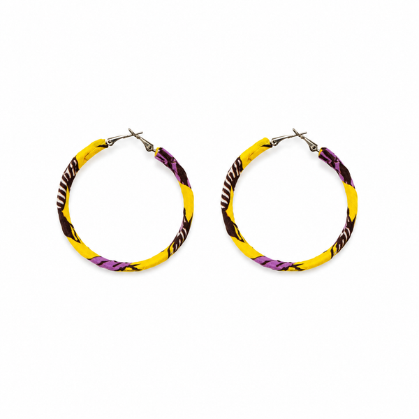 Pendientes Tela Wax Africana Redondo Amarillo Morado Marrón