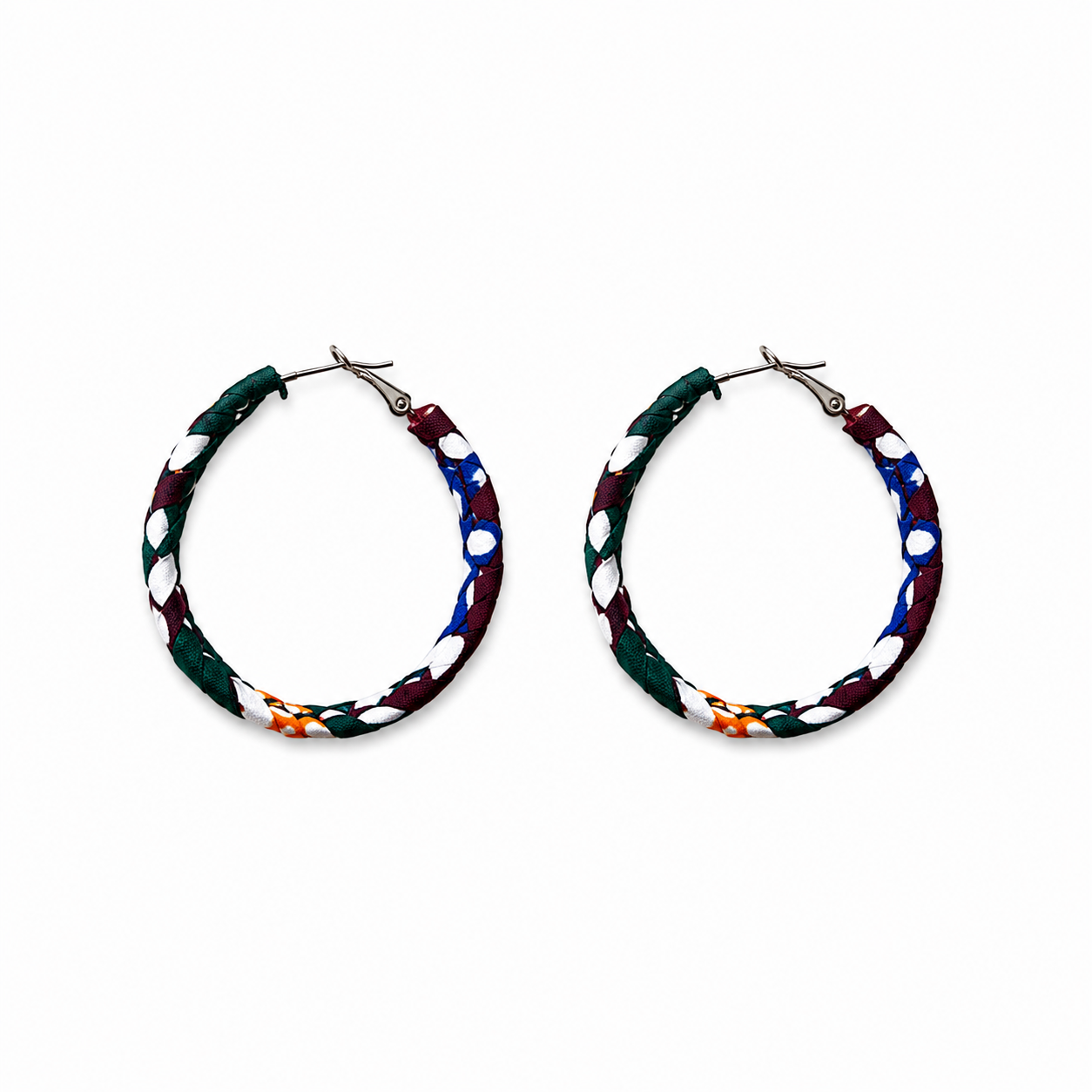 African Wax Fabric Round Green Blue Mustard and Brown Earrings