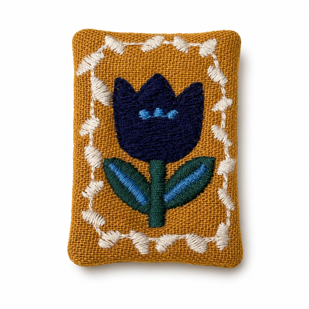 Rectangular Brooch with Red Tulip Flower