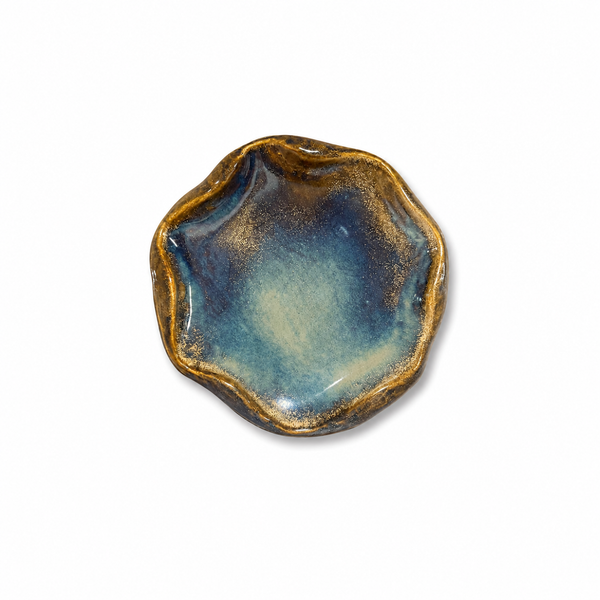 Plato Fuente Irregular Plana Azul y Dorado