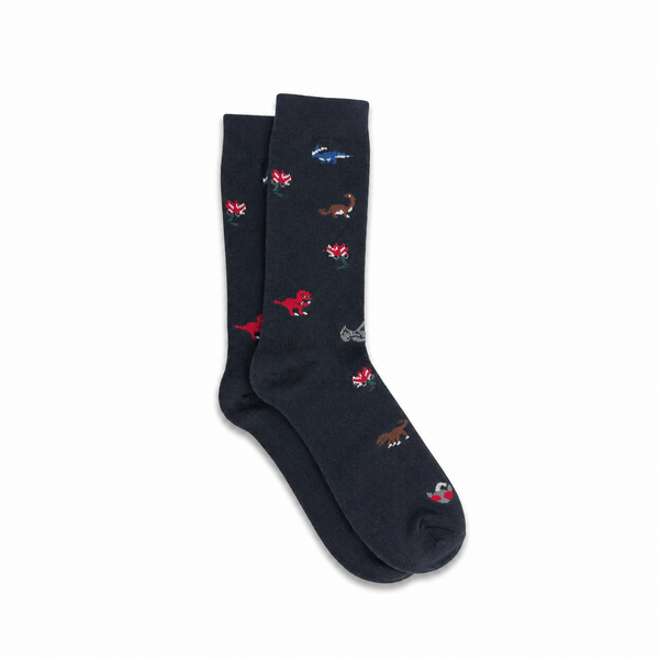 Men's Black Dinosaur Leaf Socks