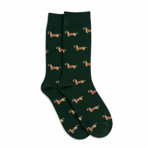 Calcetines Hombre Verde Perro Salchicha Teckel