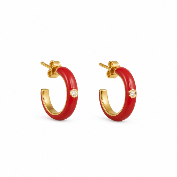 Pendientes Aro Rojo Esmalte con Brillante