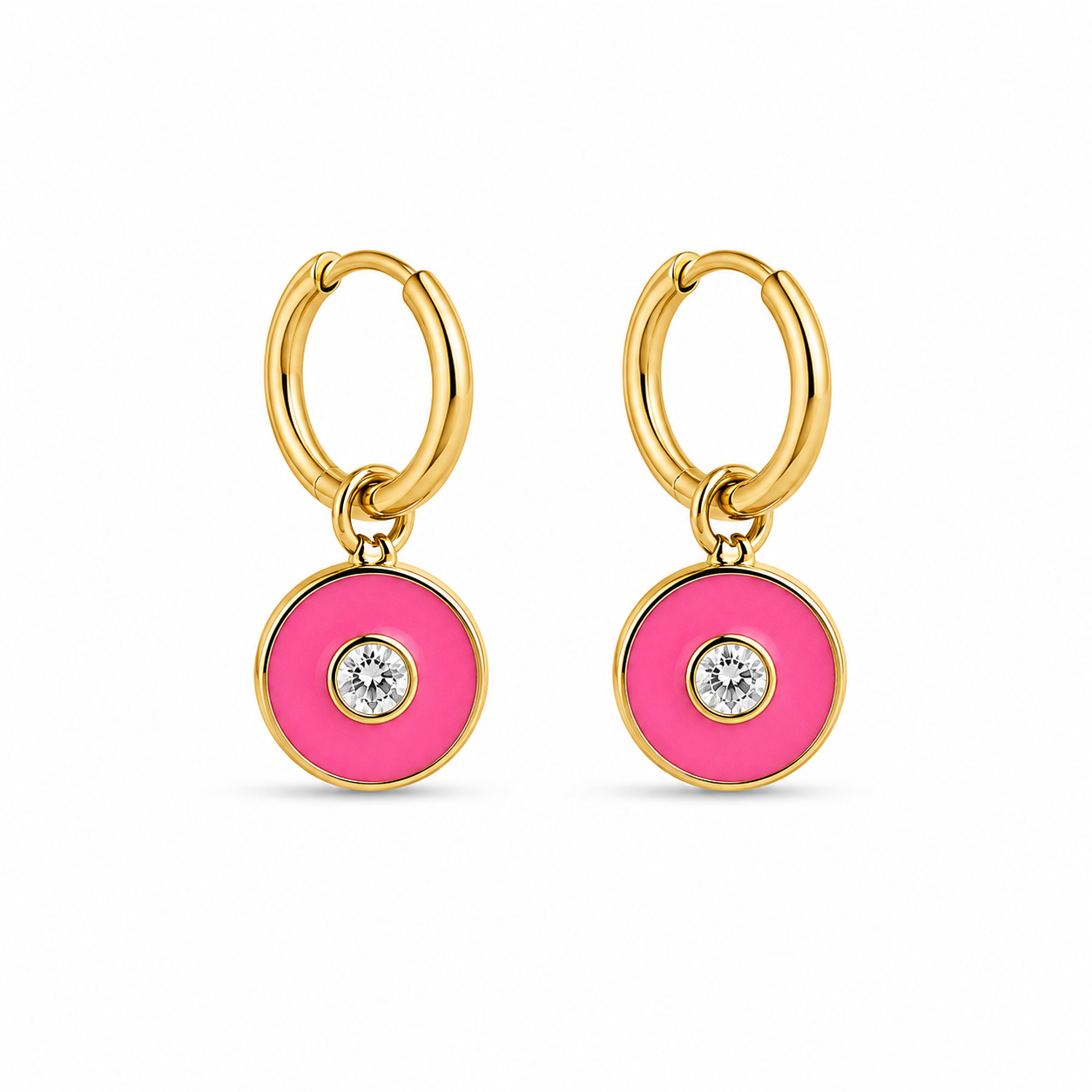 Mini Pendientes Círculo Rosa con Brillante