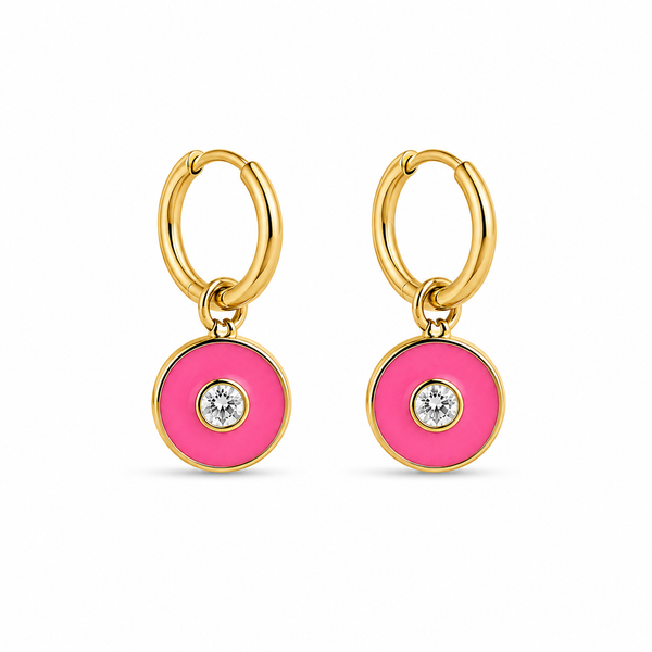 Mini Pendientes Círculo Rosa con Brillante