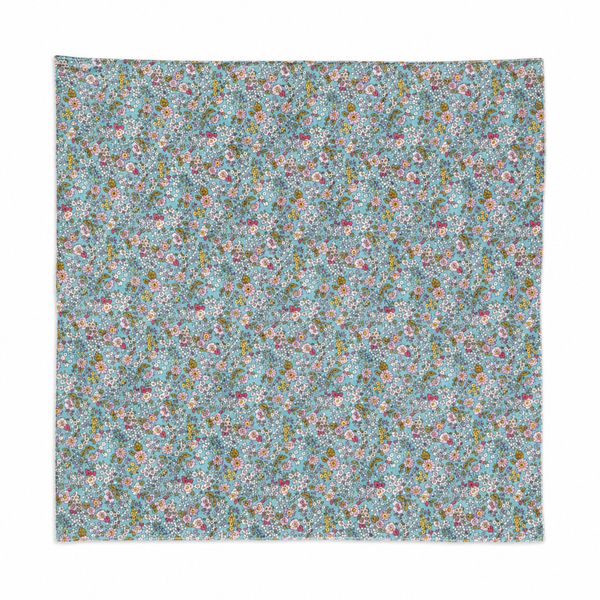 Pañuelo Algodón Flores Fondo Turquesa