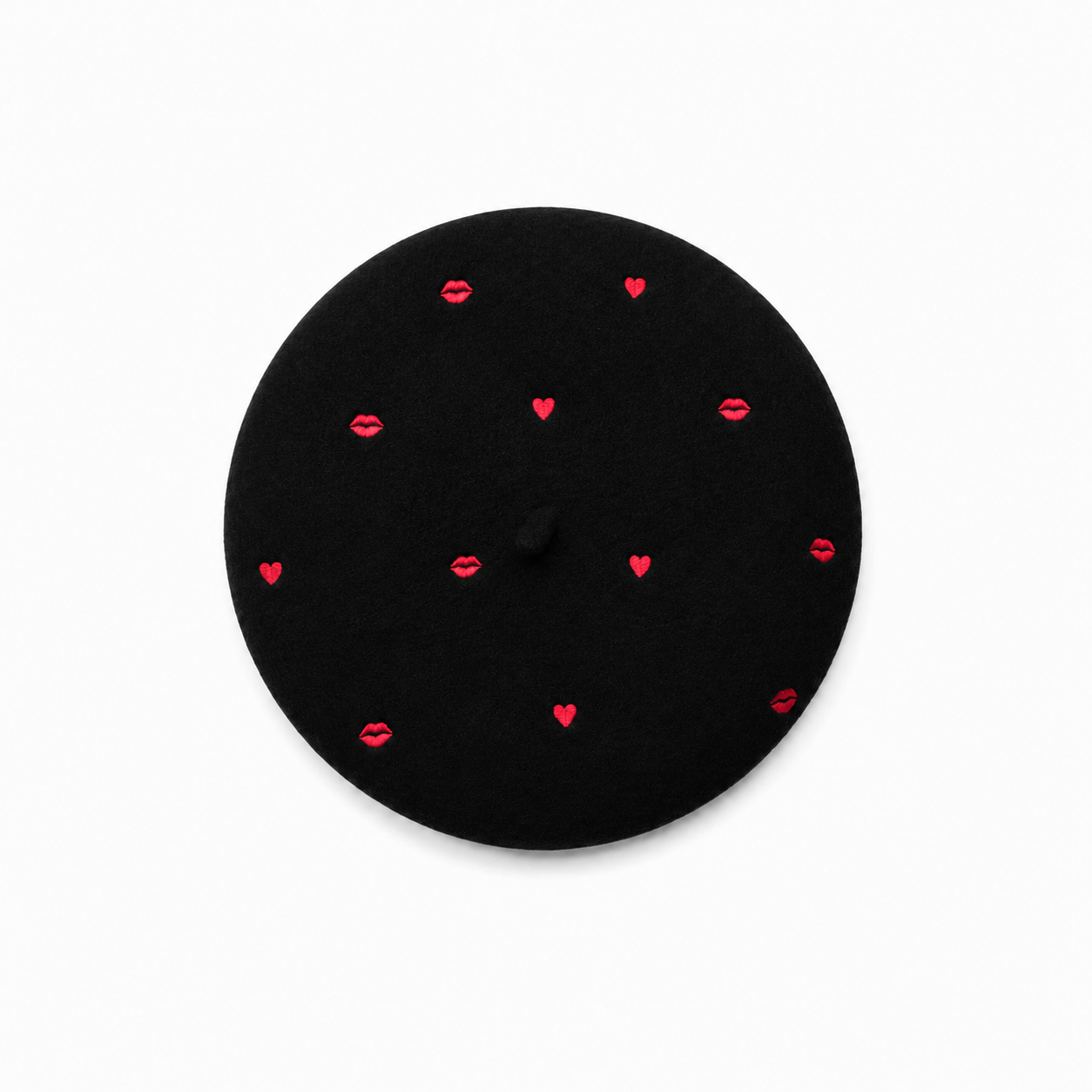 Embroidered Black Kisses Beret